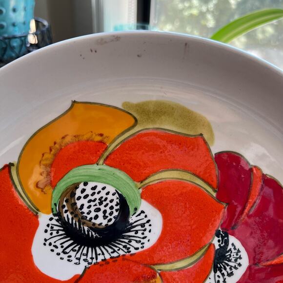 Vintage Mancieli Plate 1960s Italy orange red blue poppy - Picture 5 of 9